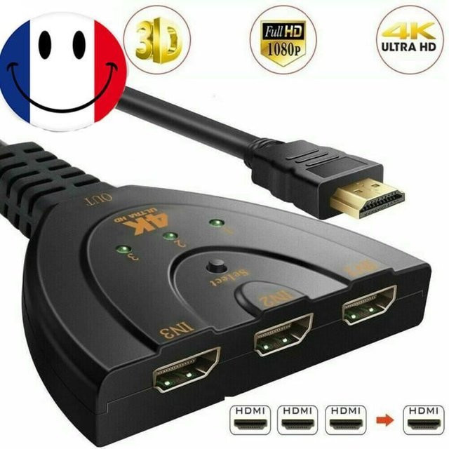Techtrusty 3-Port HDMI Splitter Switcher HUB Box in Schwarz für 1080P Auflösung, kompatibel mit PS3, XBOX und DVD - Bild 1