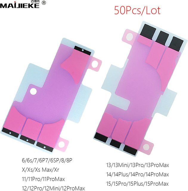 50 Stück selbstklebende Batterieaufkleber als Ersatzteil für iPhone Modelle (iPhone 16 Pro bis iPhone 6s) - Bild 1