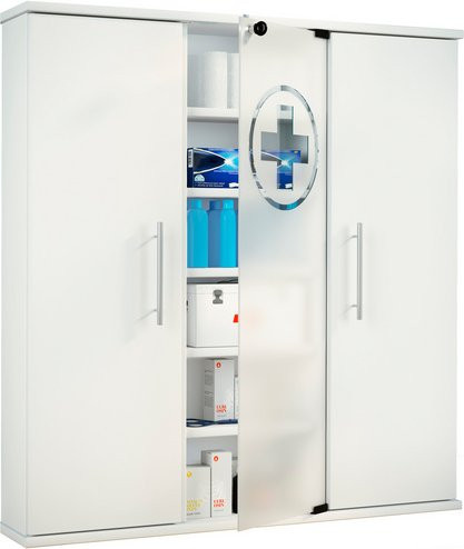 VCM Medizinschrank Santila in Weiss mit drei abschließbaren Glastüren und Einlegeböden, B/H/T: 88 x 92 x 18 cm - Bild 1