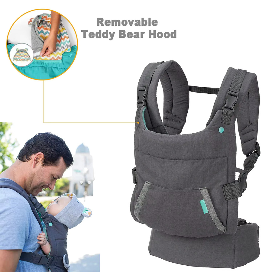 Ergonomische Motten Babytrage mit Kapuze und verdickten Schultergurten für Neugeborene bis 24 Monate in Grau - Bild 2