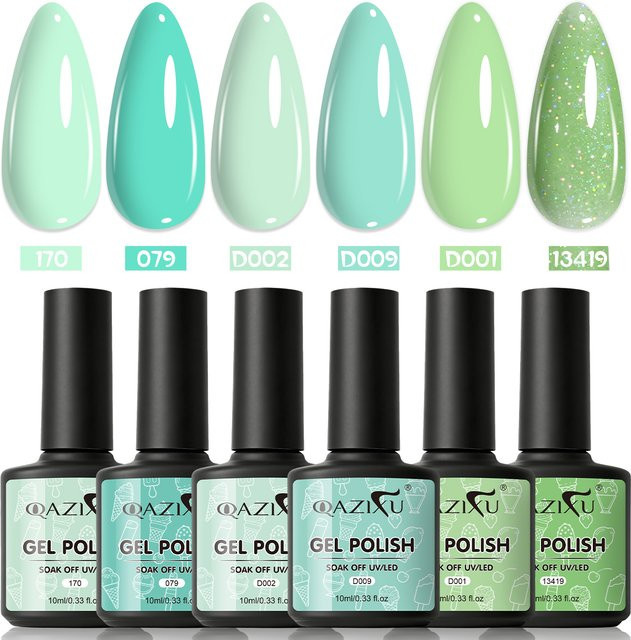 QAZIXU Gel-Nagellack-Set, Minz- & Türkisgrün, Glänzend - Bild 1