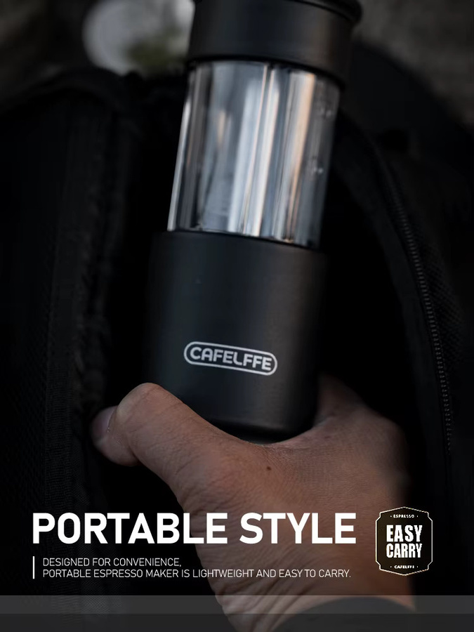 Cafelffe Manuelle Espressomaschine für NS-Kapseln und gemahlenes Kaffeepulver, Schwarz, Tragbare Kaffeemaschine für Heiß und Kalt, Ideal für Camping und Wandern - Bild 3
