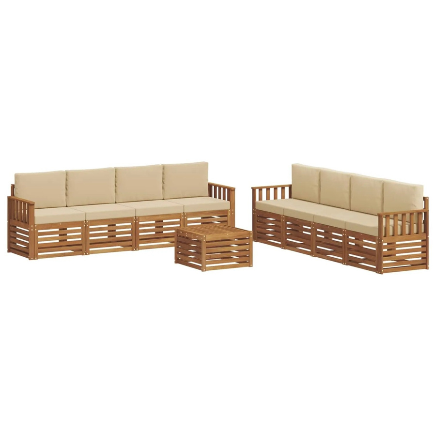 vidaXL Sofagarnitur aus Massivholz Akazie in Natur und Beige, 9-teiliges Set mit Tisch und Sesseln inklusive Kissen - Bild 2