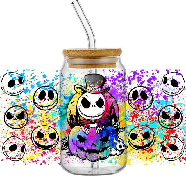 UV DTF 3D Aufkleber Jack Skellington & Sally für 16oz Becher und Gläser, Multicolour - Bild 1