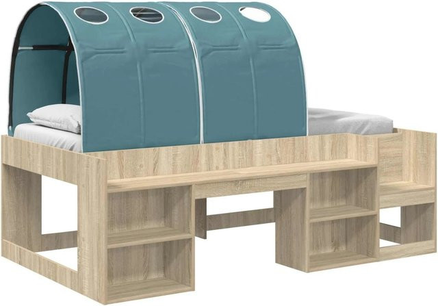 vidaXL Bettgestell mit Tunnel für Kinder, 3-teiliges Set, Sonoma Eiche und Hellblau, B/T: 90 x 190 cm - Bild 1