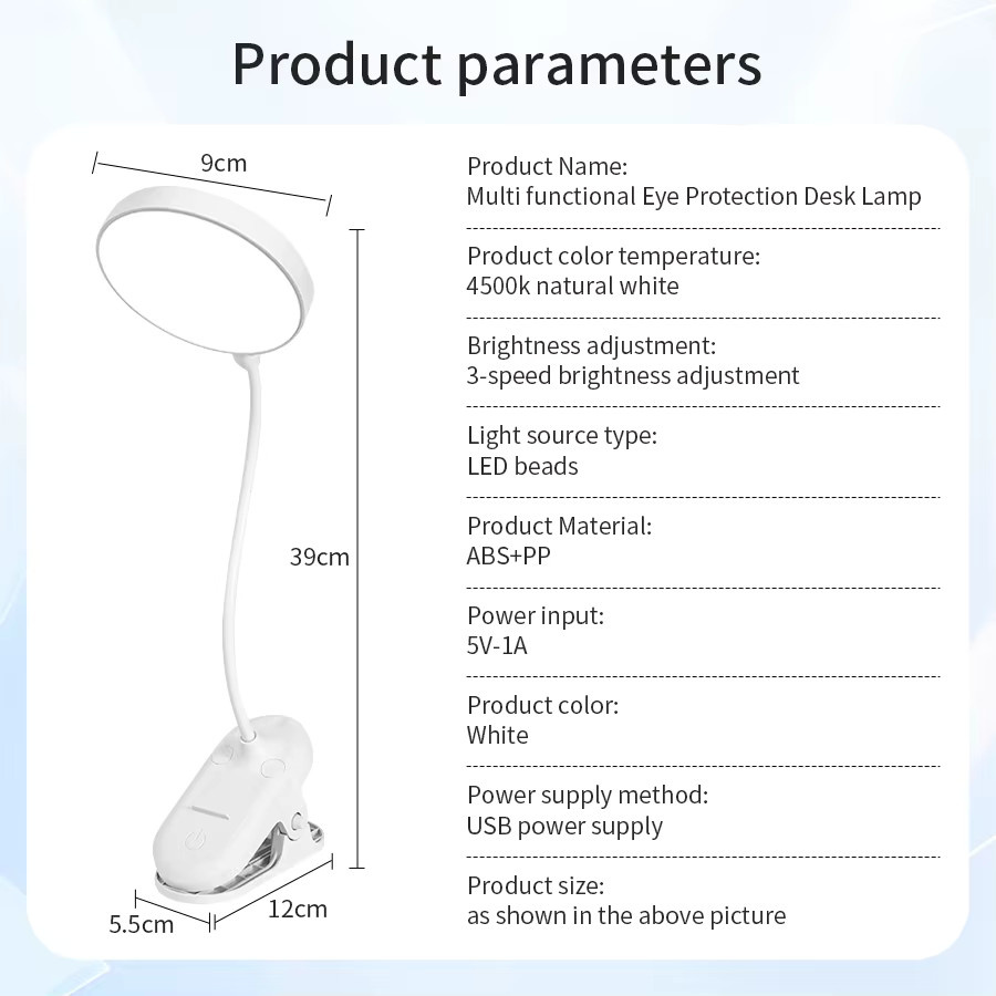 GGBEE Clip-On LED-Schreibtischlampe in Weiß mit Touch-Dimmer für Büro und Studium - Bild 4