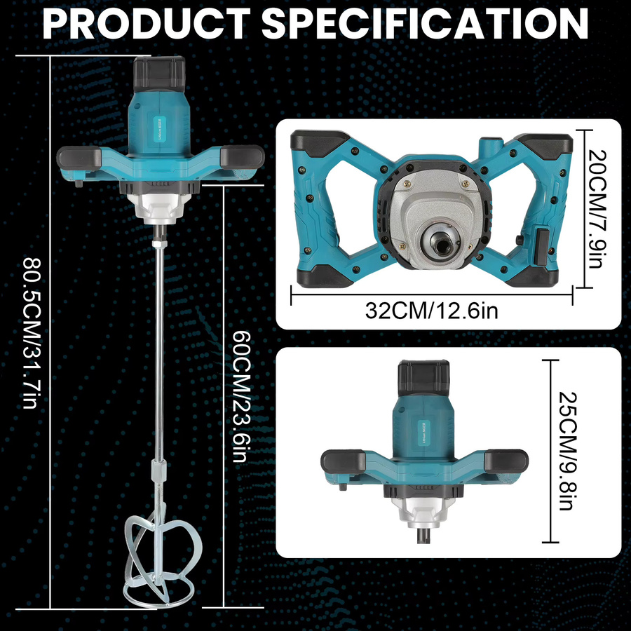 Bürstloser elektrischer Betonmischer in Blau mit 6 Gängen, kabellos für Zement, Mörtel und Putz, kompatibel mit Makita 21V Akku, B/T/H: 80,5 x 32,0 cm - Bild 2