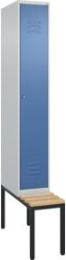 C+P Spind Classic PLUS Garderobenschrank mit Sitzbank, 1 Abteil, Zylinderschloss, 3 Garderobenhaken, Farbe: Blau, B/T/H: 212,0 x 30,0 x 81,5 cm - Bild 1