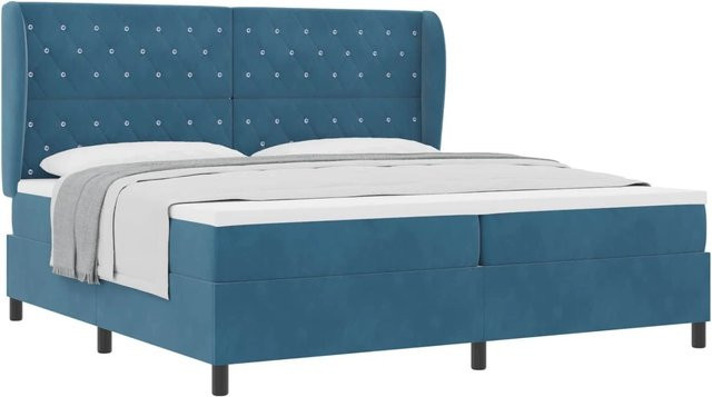 vidaXL Boxspringbett mit Matratze und Taschenfederkern in Dunkelblau, B/T: 200 x 200 cm - Bild 1