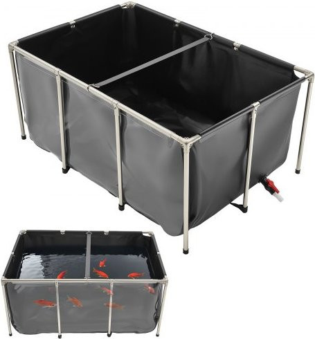 VEVOR Fischteich aus Segeltuch in Schwarz mit transparentem Sichtfenster, 1023,3 l Zuchtwassertank aus PVC mit Edelstahlrahmen und Ablassventil für Koi und Goldfische - Bild 1
