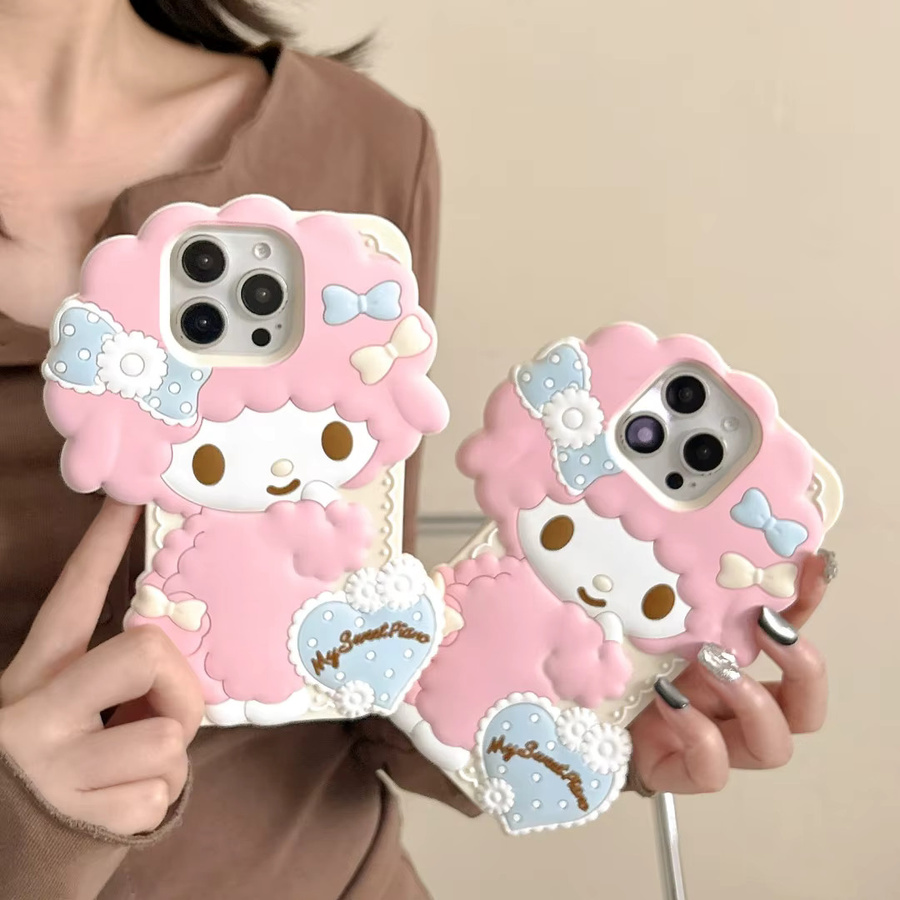 Sanrio Melody Silikon Schutzhülle für Apple iPhone 16 Pro Max, 15, 14, 13 und 16 Plus in Pink mit 3D-Cartoon-Design - Bild 2