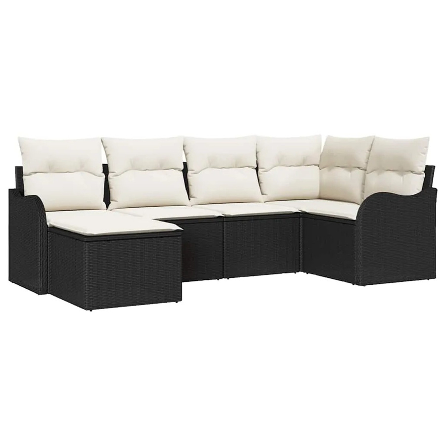 vidaXL Garten-Sofa-Set aus Poly-Rattan und Stahl, 6-teiliges L-Shape Lounge-Set in Schwarz-Weiß mit UV-beständigen Kissen - Bild 2