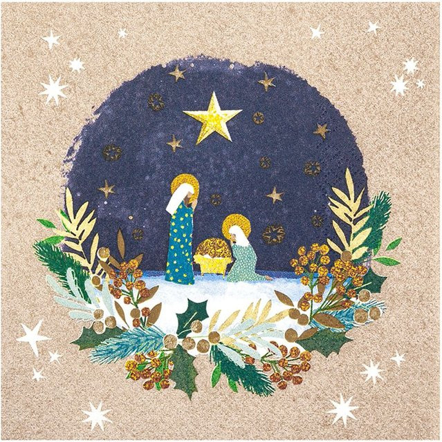 HOME FASHION Weihnachtsserviette Holy Christmas aus Papier in Braun - Bild 1
