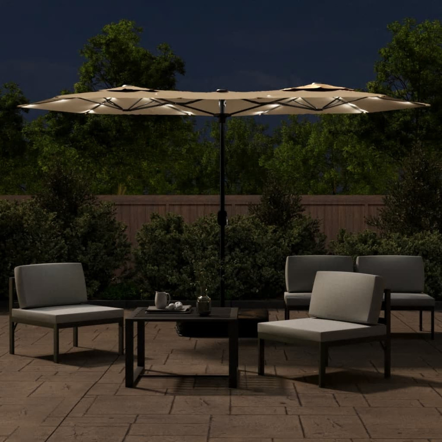 Vidaxl Doppel-Sonnenschirm mit LED in Beige, B: 316 cm, T: 240 cm, H: 240 cm - Bild 4