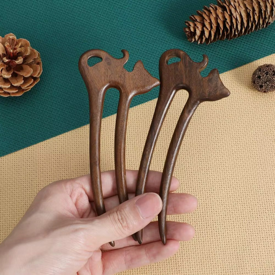 Haarstab Holz, Katze, Blume, Kaninchen, Hirsch, Unisex - Bild 3