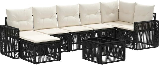 vidaXL Gartensofa-Set 8-teilig aus Poly-Rattan und Metall in Schwarz und Cremeweiß mit Polsterung und Kissen für Garten, Terrasse oder Balkon - Bild 1