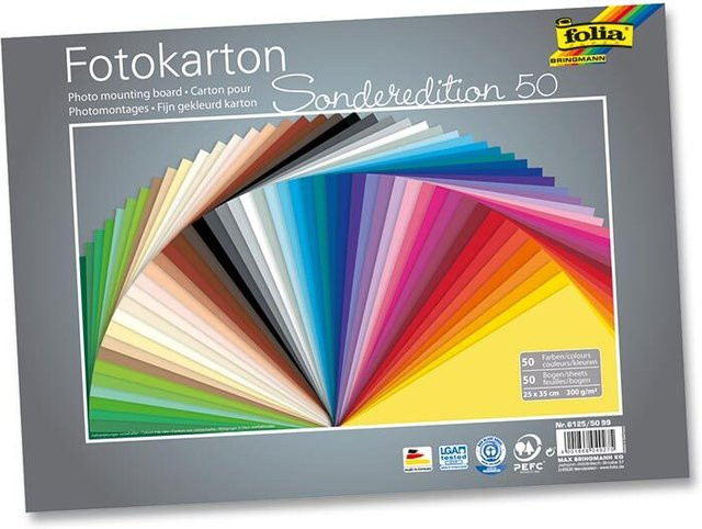 folia Fotokarton farbig sortiert, 50 Bogen, B/H: 25 x 35 cm, 300 g/m² - Bild 1