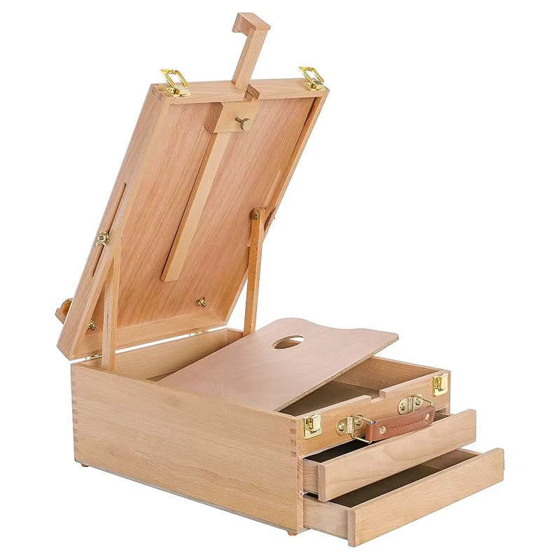 Letong Künstler-Desktop-Staffelei aus Holz in Braun mit 2 Schubladen und verstellbarer Aufbewahrung - Bild 2