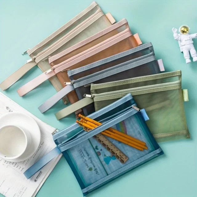 Transparente Morandi Nylon-Netz Aufbewahrungstasche mit Reißverschluss für A4 und A5 Dokumente und Schreibwaren - Bild 1