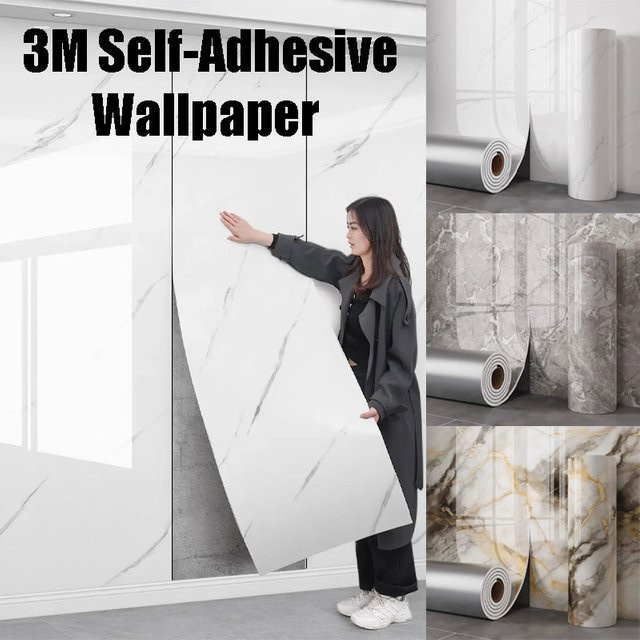 Selbstklebende Wandtapete Trebalena in Weiß mit Marmorfliesen-Optik aus wasserdichtem PVC für Badezimmer und Küche - Bild 1
