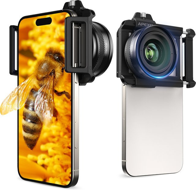 Apexel Makro-Objektiv mit 10-20X Zoom HD-Mikrolinse für Augen-Makrofotografie, kompatibel mit iPhone, Samsung und allen Smartphones, Schwarz - Bild 1
