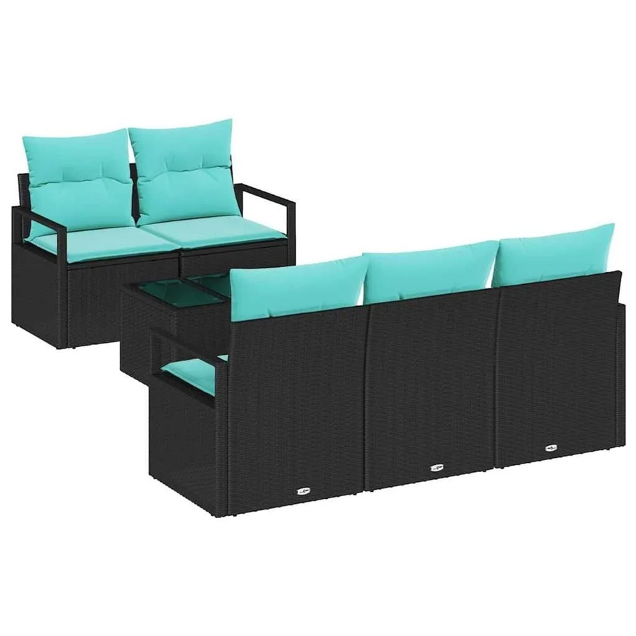 vidaXL 6-teiliges Gartenmöbel Set aus Poly Rattan in Schwarz und Türkis mit L-Form, Polstersofa, Eckelementen und Couchtisch für Terrasse und Balkon - Bild 2