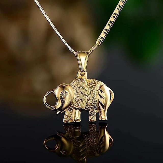 Huitan Elefant Anhänger Halskette, Goldfarbe, Damen - Bild 1