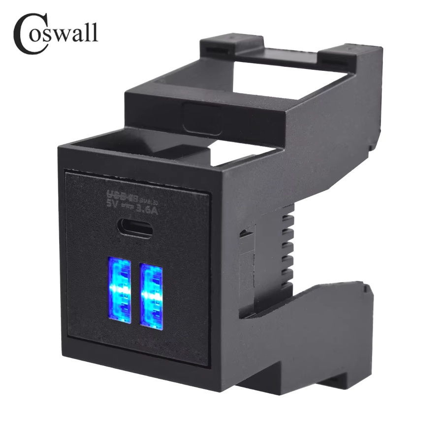 Coswall 18W Schnellladegerät für DIN-Schienen Typ A und Typ C mit blau leuchtender Säule, USB-A und USB-C - Bild 2