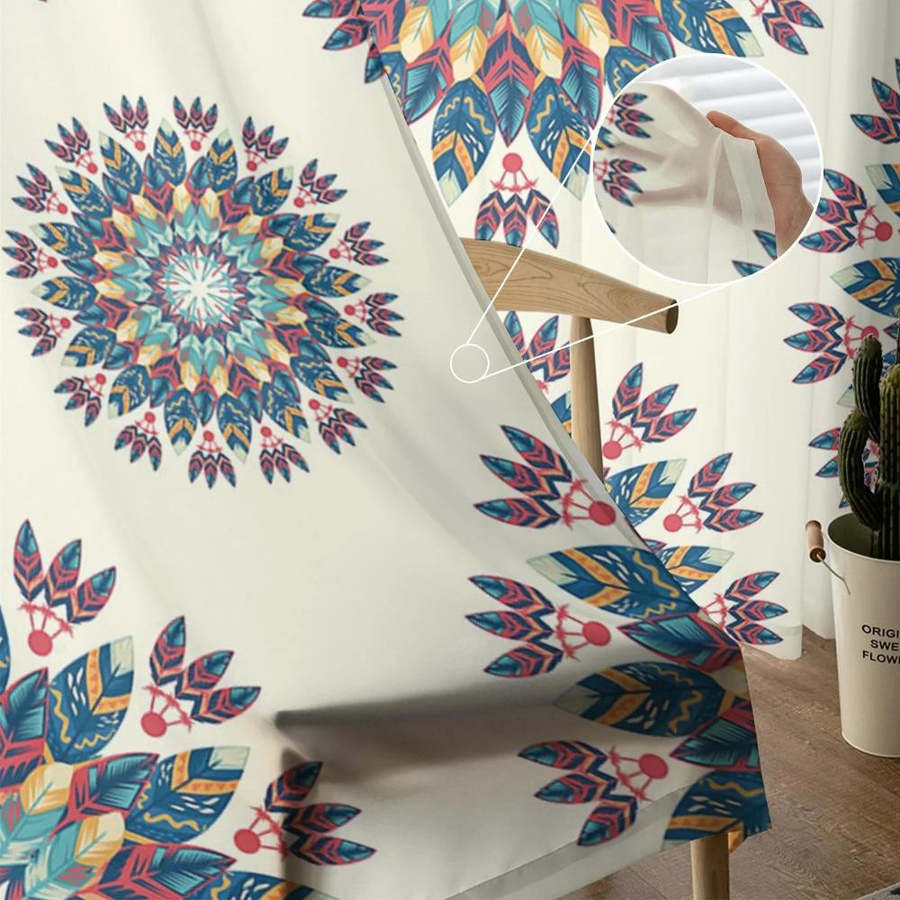 Yiran Furniture Mandala Vorhang im böhmischen Stil aus transparentem Voile Organza, Breite: 135 cm, Höhe: 115 cm - Bild 2