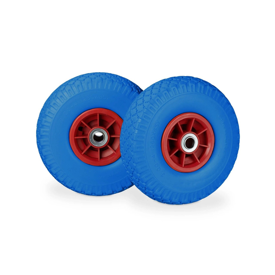 Relaxdays Sackkarrenrad 2er Set aus PU-Gummi in Blau und Rot, pannensicher und kugelgelagert, Durchmesser: 26 cm, Gewicht: 0,8 kg - Bild 2