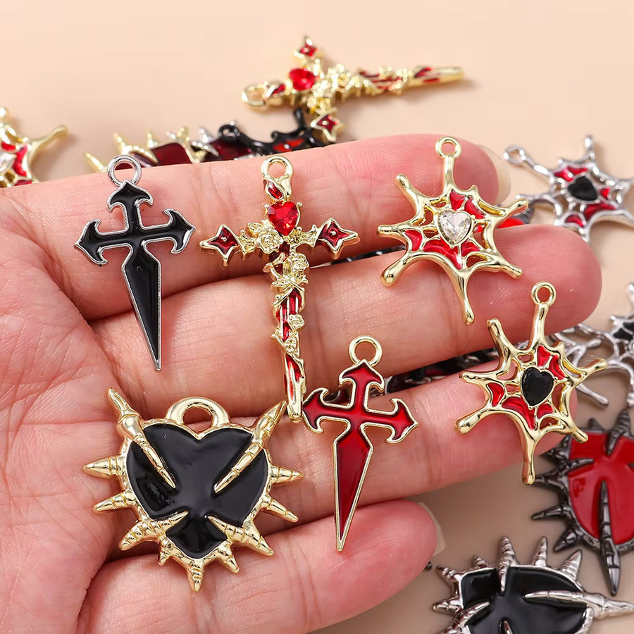 Leslie Charms, Metall, Spinnennetz Herz Kreuz, Unisex - Bild 3