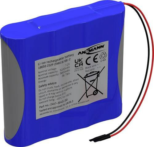 Ansmann 2S2P Li-Ion Akkupack 7.2V 5100 mAh mit 4x 18650 Zellen in Blau - Bild 1