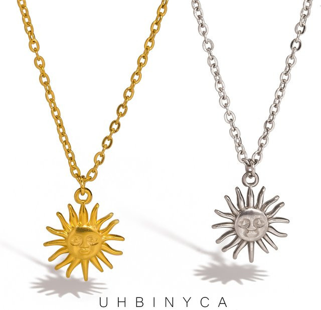 UHBINYCA Halskette mit Sonnenanhänger, Edelstahl, Gold, Unisex - Bild 1