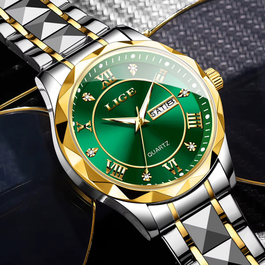 LIGE Armbanduhr, Quarz, Edelstahl, Silber, Grün, Herren - Bild 2