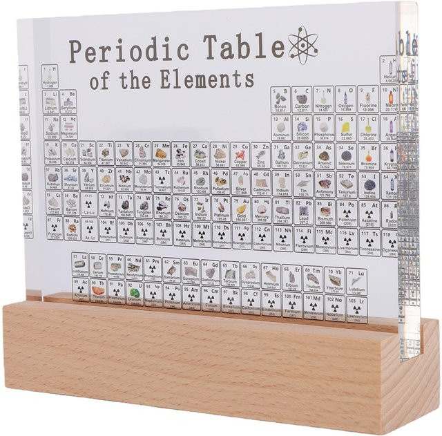 Periodensystem der Elemente Dekoration aus Acryl mit Holzsockel und buntem Licht, transparente Tischdekoration für die Schule - Bild 1