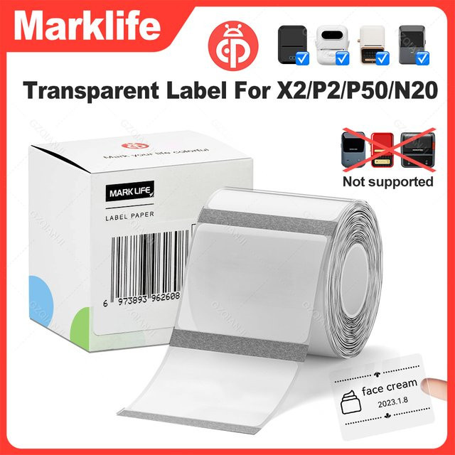 Marklife X2 Transparentes Thermoetikettenpapier zum Bedrucken für Kleidungsetiketten, Warenpreise und Lebensmittel, Breite: 30 mm bis 40 mm - Bild 1