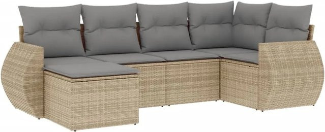 vidaXL 6-teilige Garten-Sofagarnitur aus Poly-Rattan mit Kissen in Beige - Bild 1
