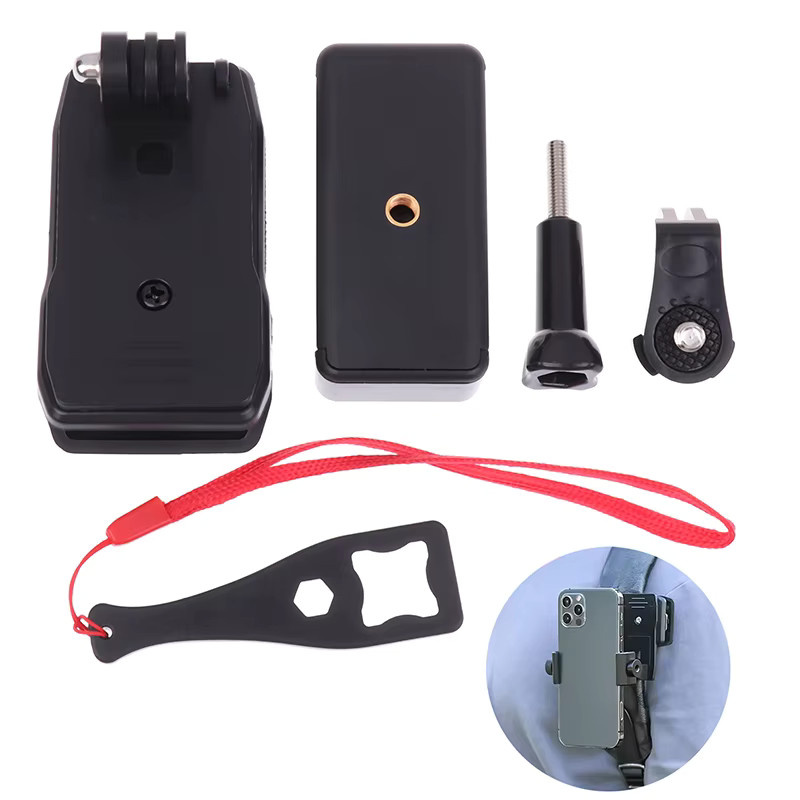 Anti-Rutsch Rucksack Strap Clip mit verstellbarer Smartphone-Halterung für Outdoor-Videos und Live-Streams in Schwarz - Bild 4