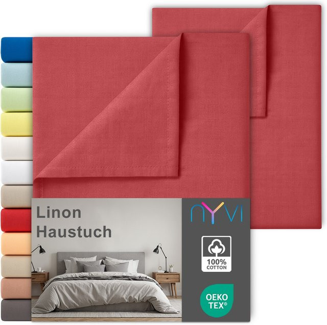 NYVI Linon Deluxe Bettlaken aus 100% atmungsaktiver Baumwolle, 2er Set, Farbe: Rot, Breite: 150 cm, Länge: 250 cm - Bild 1