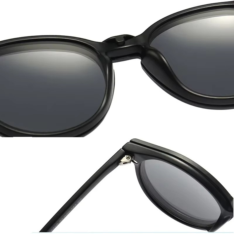 NINJONA Sonnenbrille, 2-in-1, polarisiert, oval, Vollrand, Kunststoff, Unisex, schwarz - Bild 4