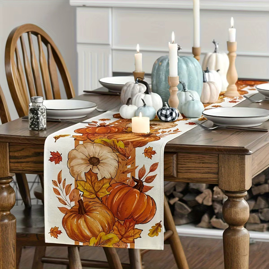ZZN Tischläufer mit Herbstdesign aus Kürbis und Ahornblättern, rechteckig, Mehrfarbig, B/H: 183 x 33 cm - Bild 2