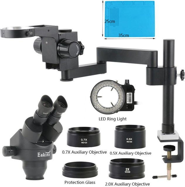 Eakins Industrie-Stereomikroskop mit 7x bis 45x Zoom, Gelenkarm-Klemme und Desktop-Halterung inklusive 56 LED-Set in Schwarz - Bild 1