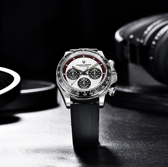PAGANI DESIGN Armbanduhr, Quarz, Edelstahl, Leder, Weiß, Herren - Bild 1