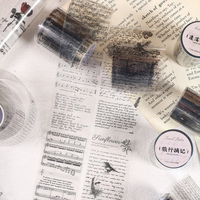 Yoofun Washi Tape im Vintage Englisch Stil mit Buchstaben und Lyrics für Scrapbooking und Journaling, 5 x 300 cm - Bild 1