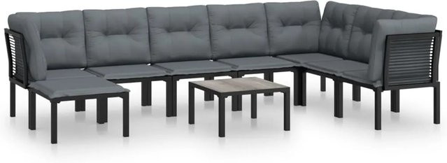 vidaXL 9-tlg Garten-Lounge-Set in Schwarz und Grau aus Poly Rattan mit Polsterung und Couchtisch - Bild 1