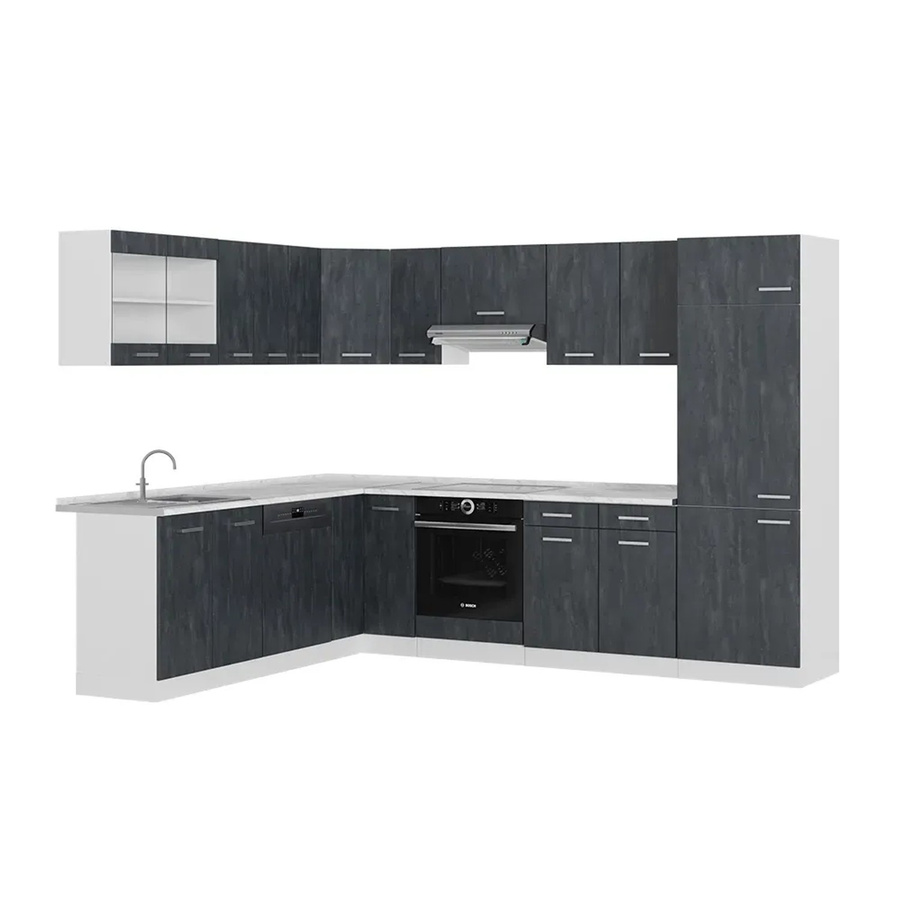Vicco R-Line Eckküche in L-Form, Schwarz Beton und Weiß, B/T/H: 287 x 227 x 241,56 cm - Bild 3