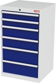 STIER Schubladenschrank mit 6 Schubladen aus Stahl in Lichtgrau und Enzianblau, B/T/H: 60,0 x 57,5 x 102,0 cm - Bild 1