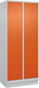 C+P Spind Classic PLUS Garderobenschrank mit Sockel, 2 Abteile, Zylinderschloss, 4 Garderobenhaken, Farbe: Grau/Orange, H x B x T: 195 x 80 x 50 cm - Bild 1