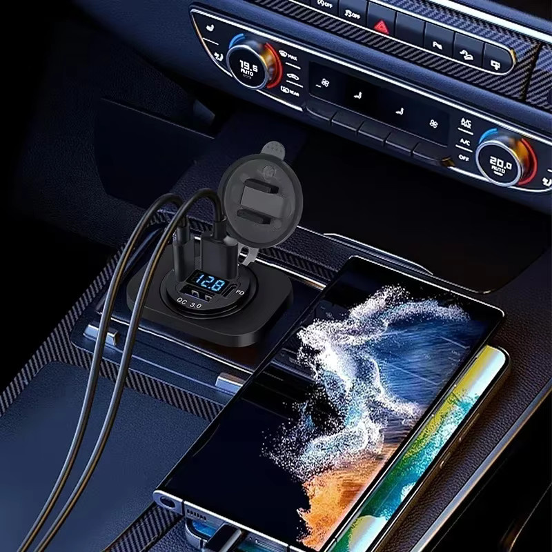 Velev 117 W Dual PD und Dual QC 3.0 USB Auto Ladegerät mit Voltmeter in Schwarz für 12 V/24 V Auto und Boot - Bild 2