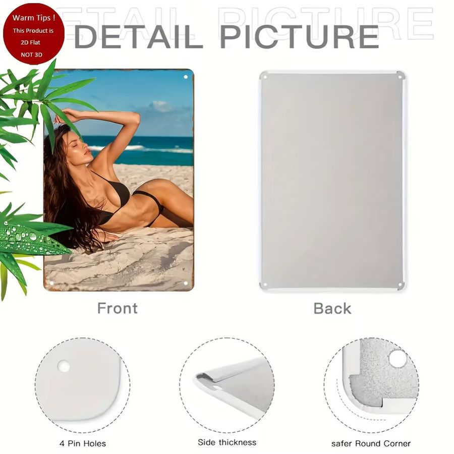 Vintage Wanddekoration aus Metall von CIFBUY mit Bikini-Mädchen am Strand, B/H: 20,3 x 30,5 cm - Bild 5